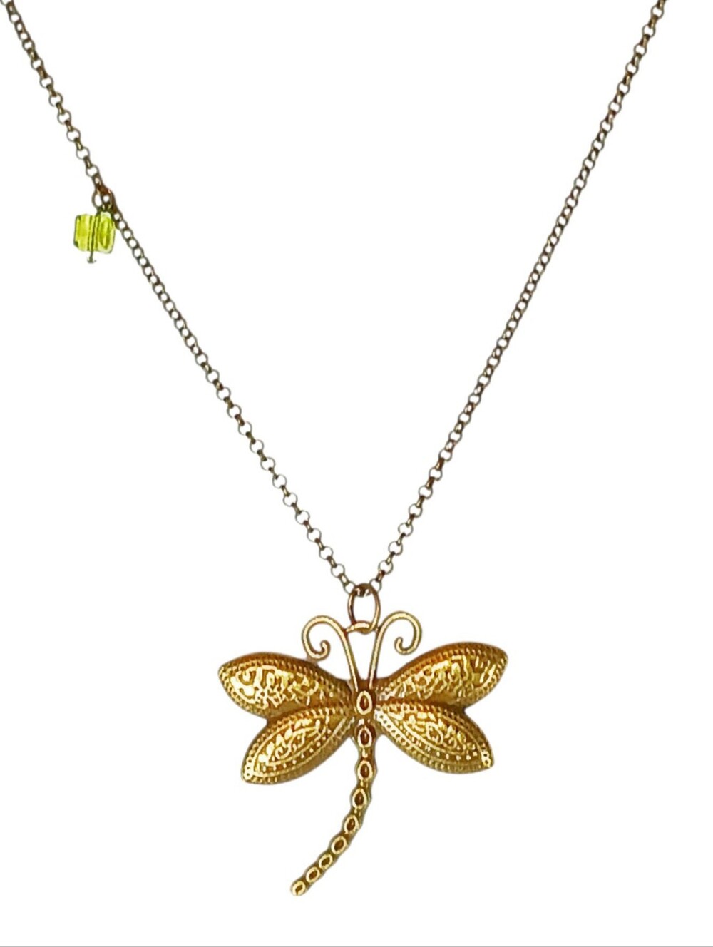 Long Retro Gold Dragonfly Pendant Necklace Gritty Boho Goblincore Fairy Grunge